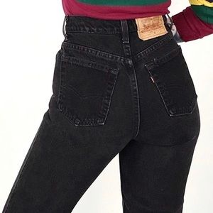 80's Levi's 512 Black Denim High Waisted Tapered Ankle Skinny Leg Jean / Size 27